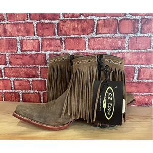 New J B Dillon JBW2242 Fringe Boots Snip Toe Short Booties Size 10B Cowgirl